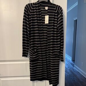 A New Day Black and White Striped Open Cardigan
